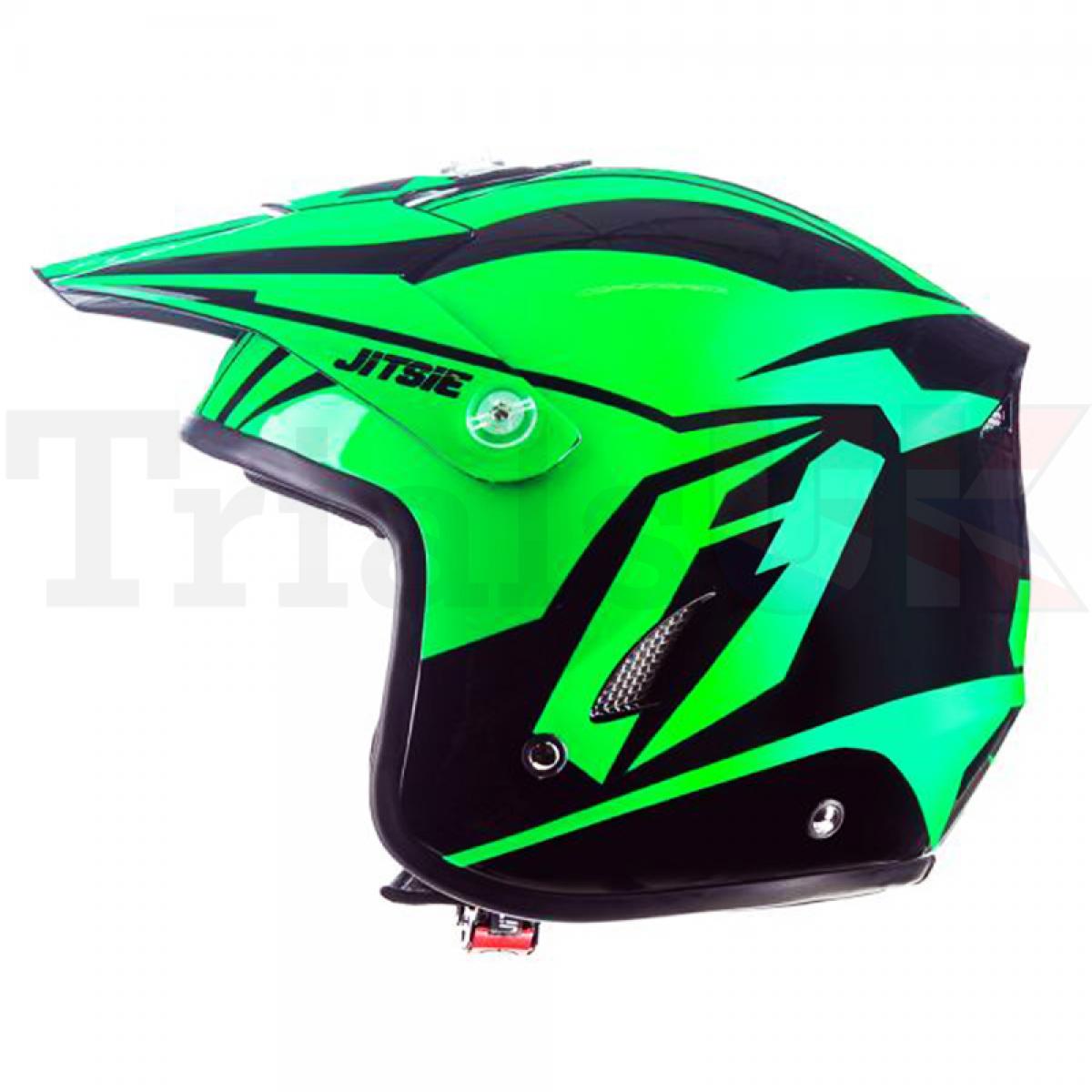 Jitsie HT1 Flash Trials Helmet Black/Green Adventure Off Road MX