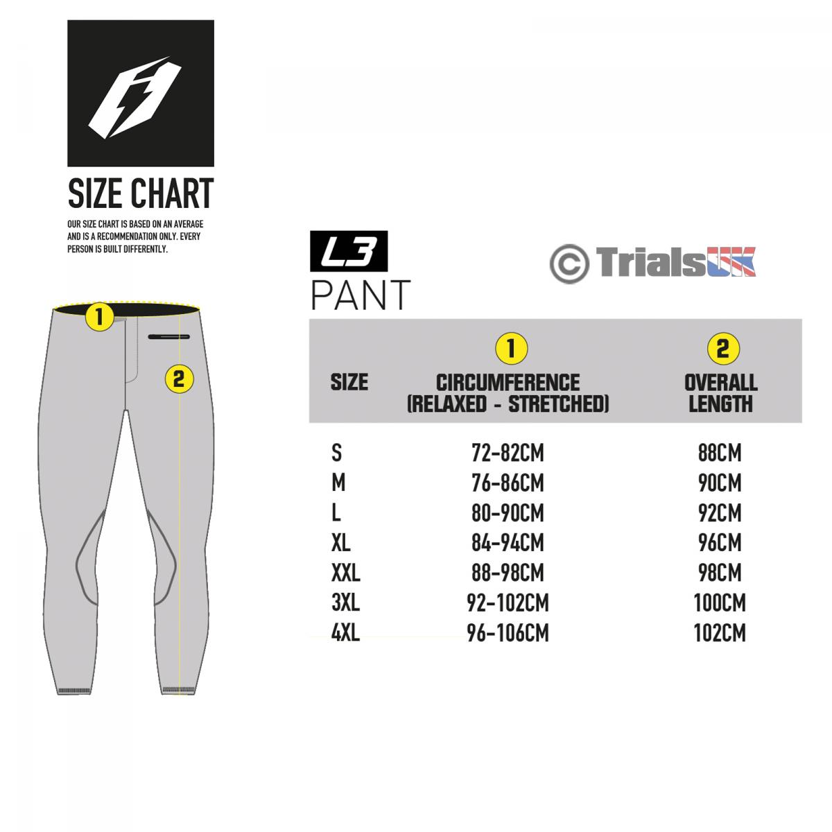 Clice Trials Clothing Size Chart